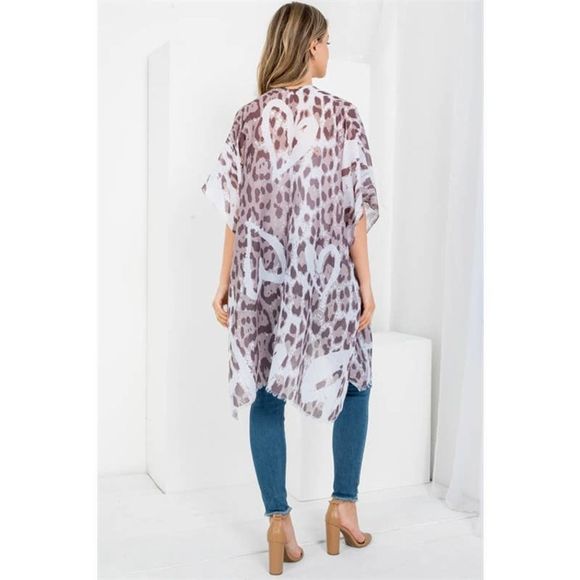 Gray Leopard Heart Print Open Front Kimono - Picture 6 of 6